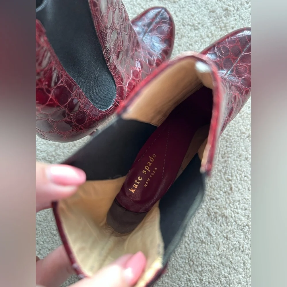 Kate Spade Katrina Burgundy Crocodile Alligator Boots